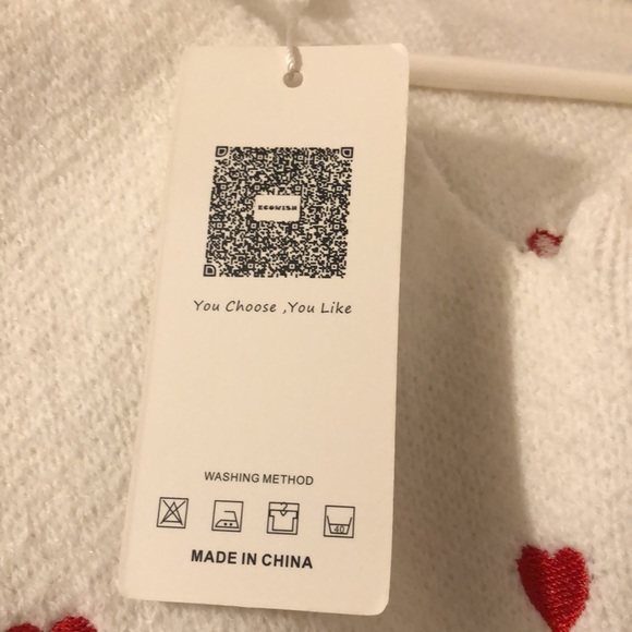 ECOWISH Women V Neck Heart Print Embroidery Knit Sweater Loose Casual Lng Sleeve - Picture 5 of 5